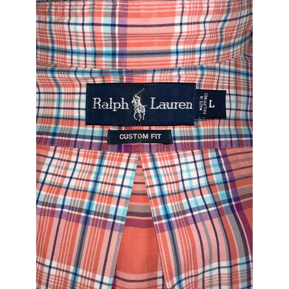 Ralph Lauren Button Down Shirt Mens L Plaid Excellent Custom Fit‎ Long Sleeve